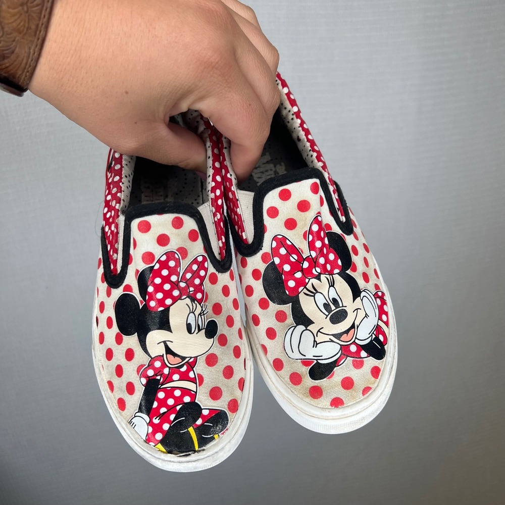 Ground Up Disney Minnie Mouse Polka Dot Slip On Sneakers Kids Size 1 Red White